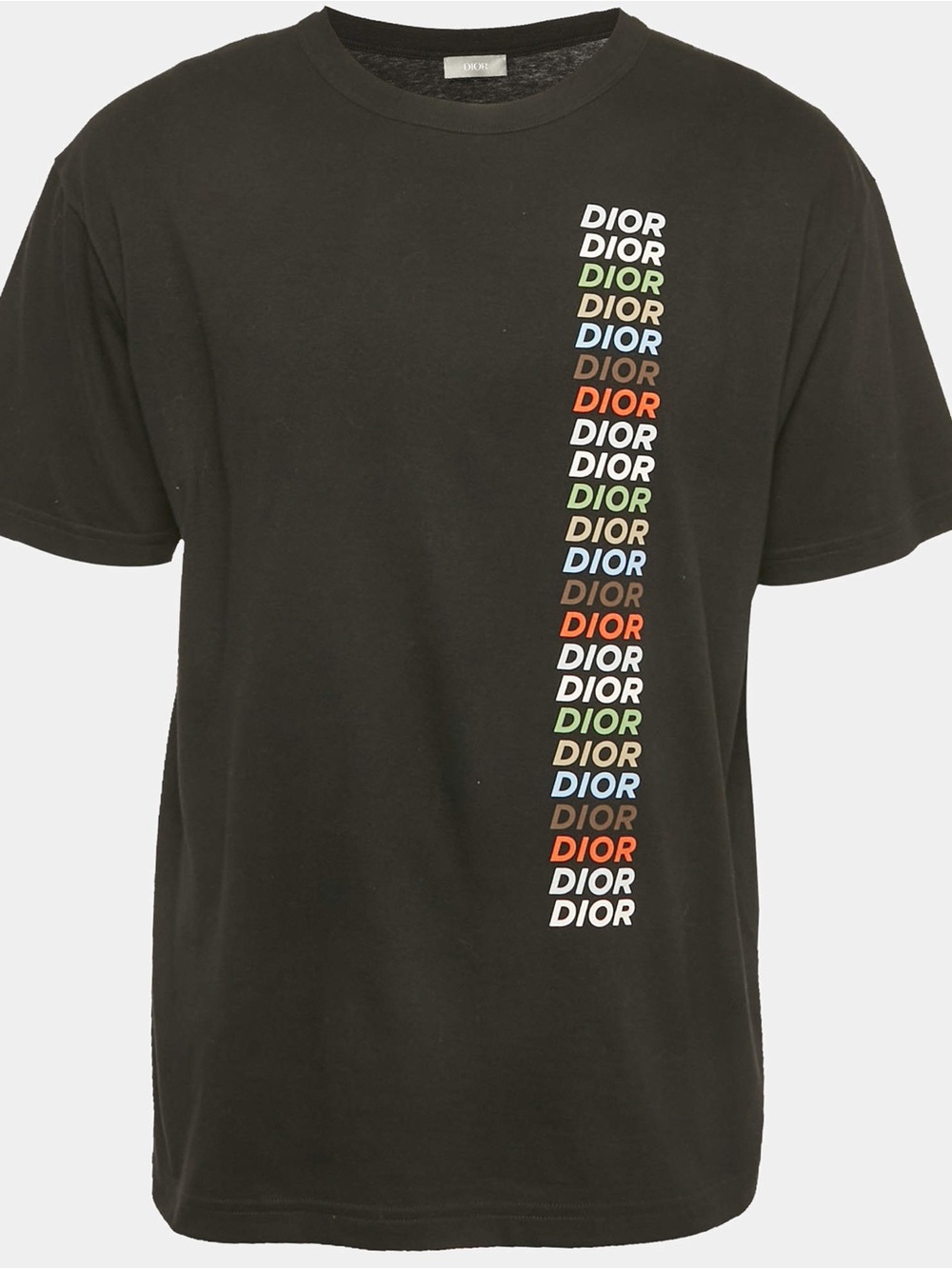 Dior Black Short Sleeve T-Shirt with Multicolor Vertical Logo fits oversize M